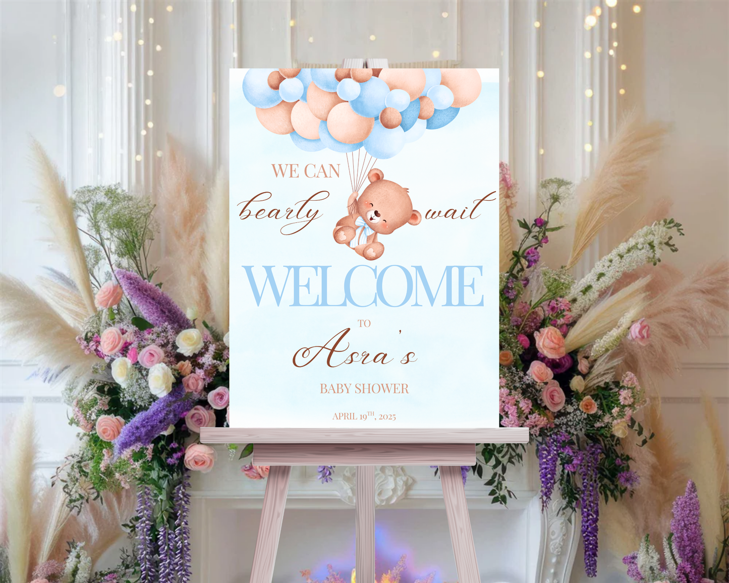 Blue Bear Baby Shower Sign