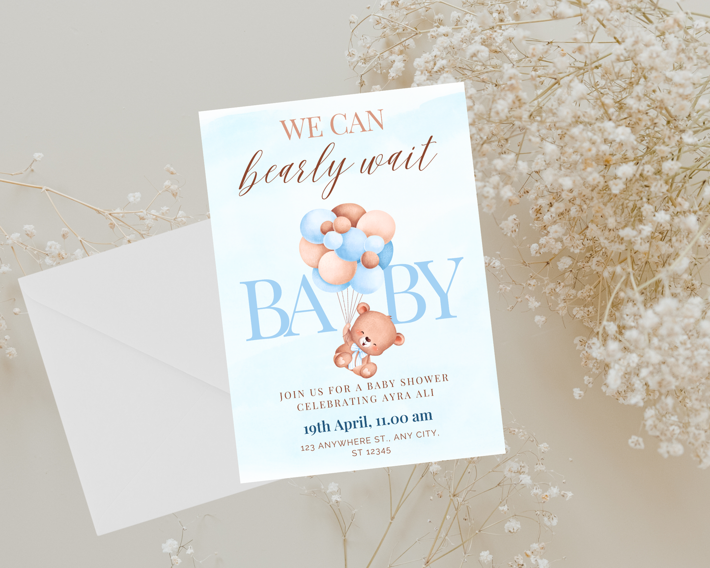Blue Bearly Baby Shower Invite