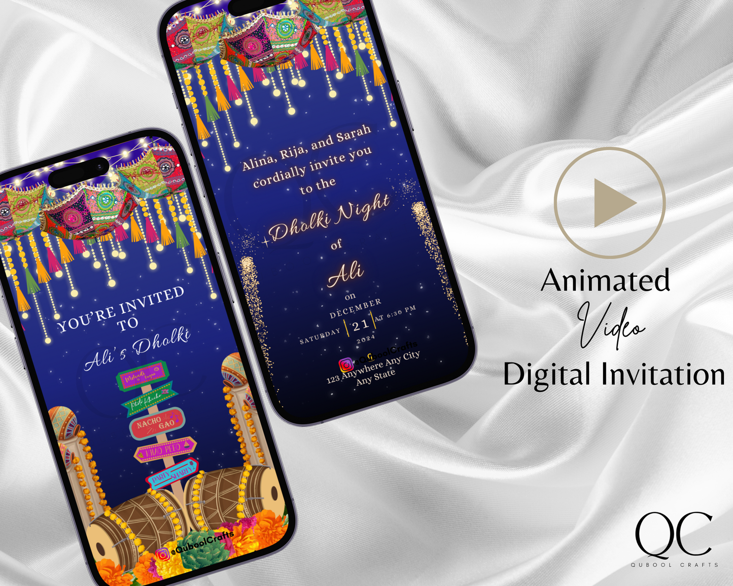 Blue Lighted Dholki Invite