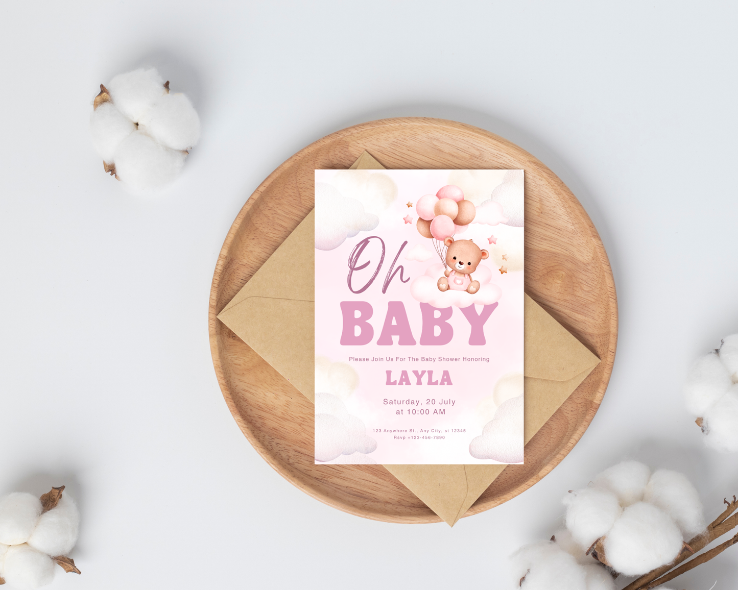 Pink Bearly Baby Shower Invite