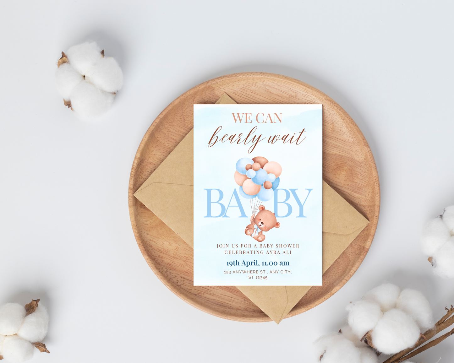 Blue Bearly Baby Shower Invite