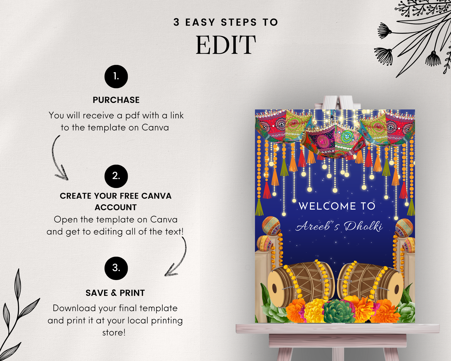 Digital Dholki Night Welcome Sign