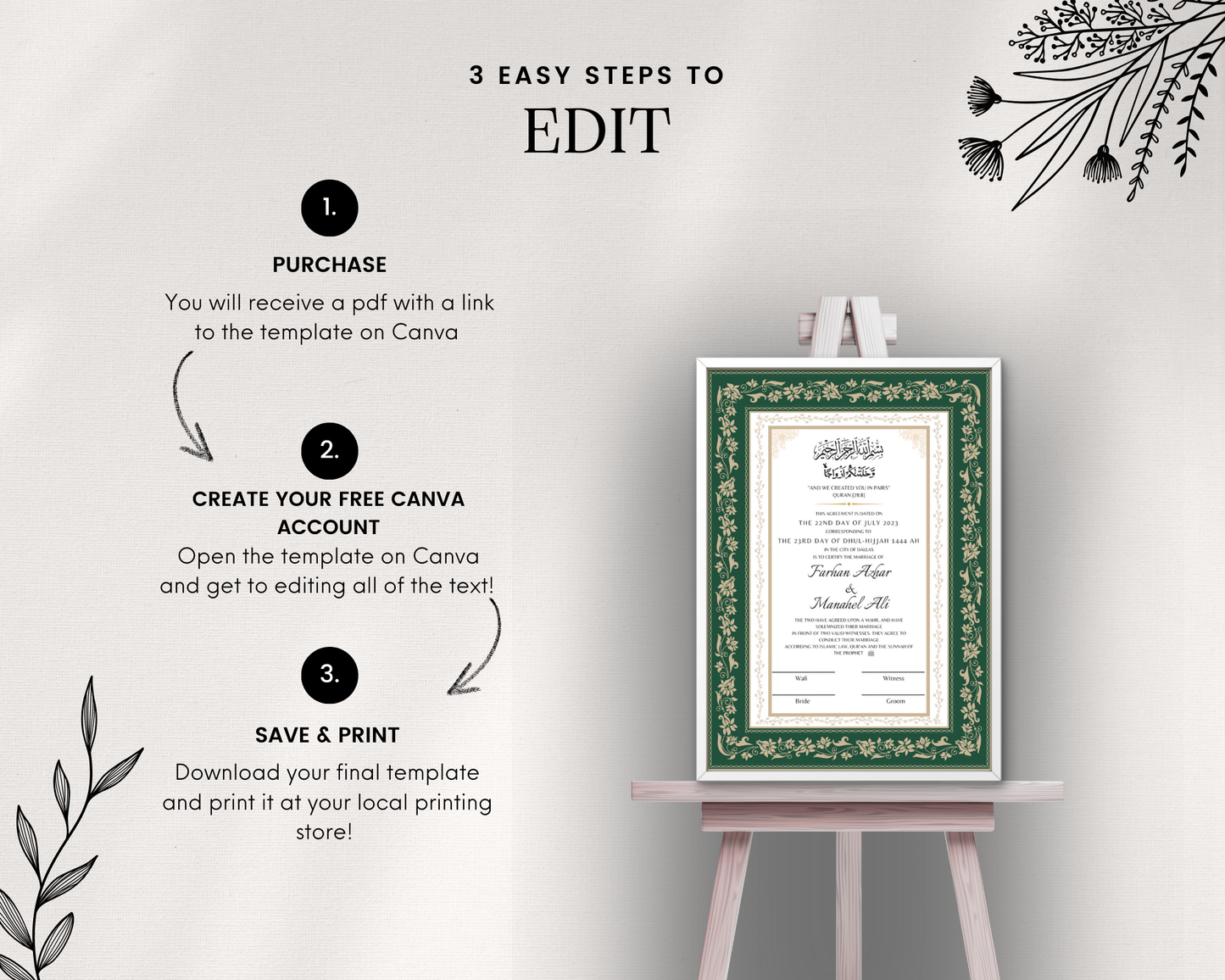 A3 Digital Nikkah Certificate - Gulzar Green
