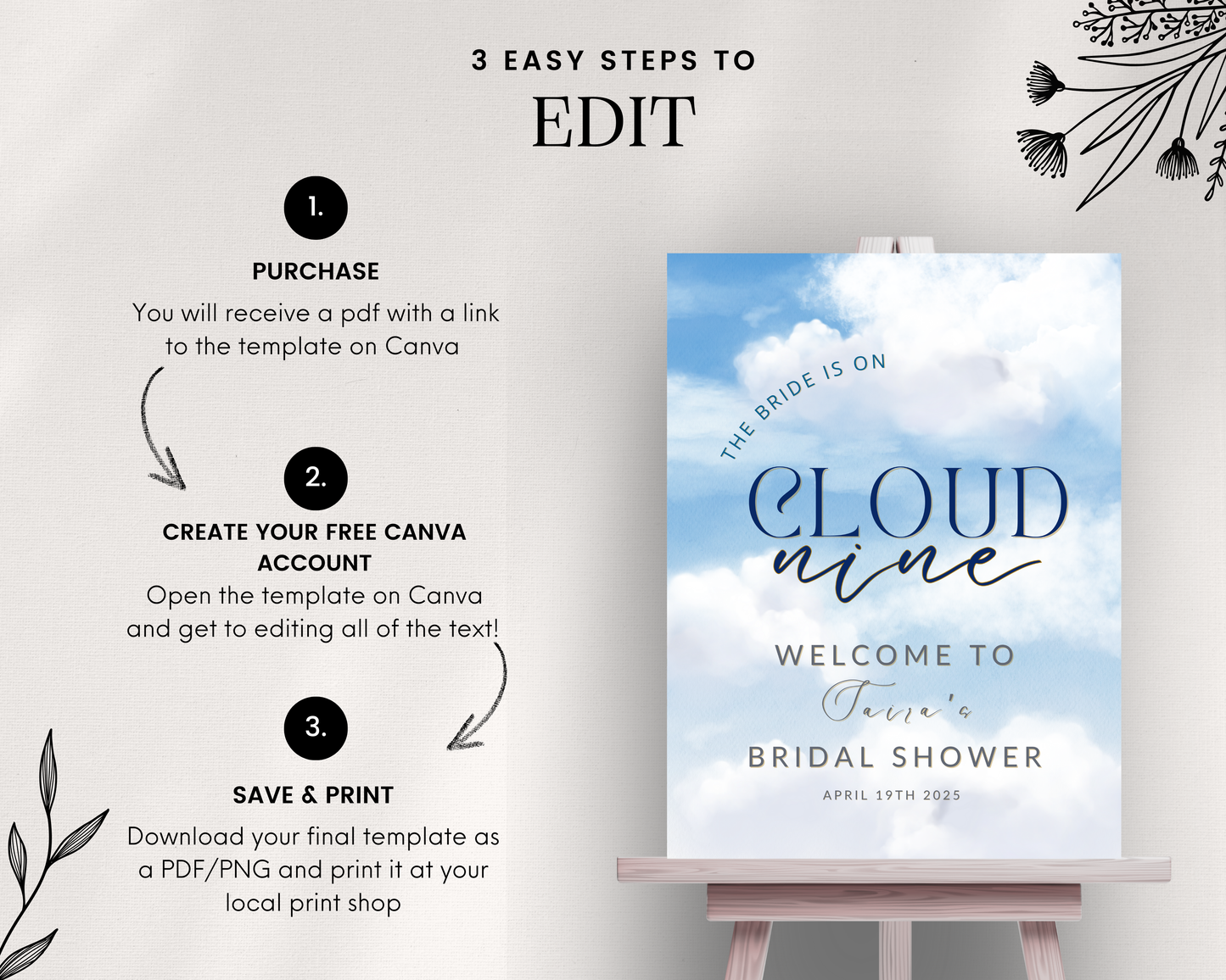 Cloud 9 Bridal Shower Sign
