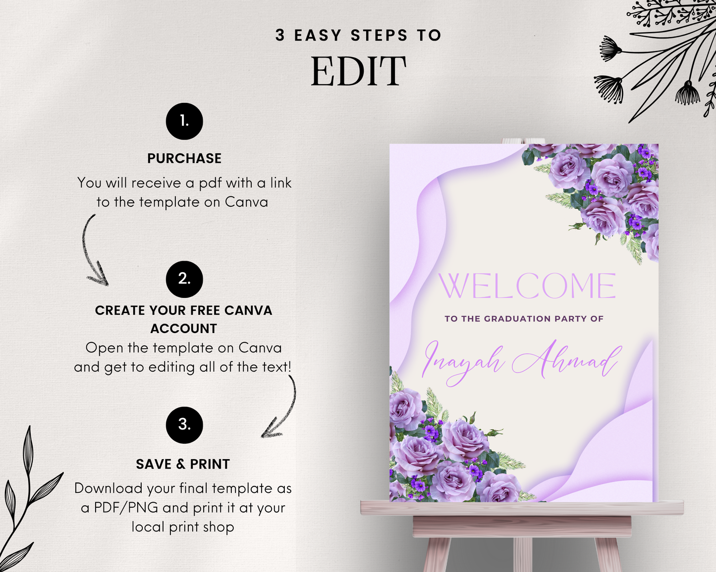Purple Floral Sign