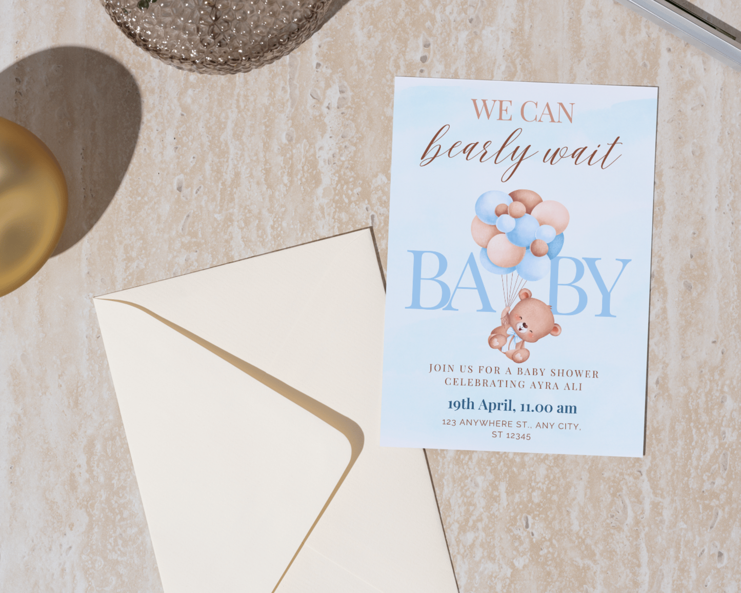 Blue Bearly Baby Shower Invite