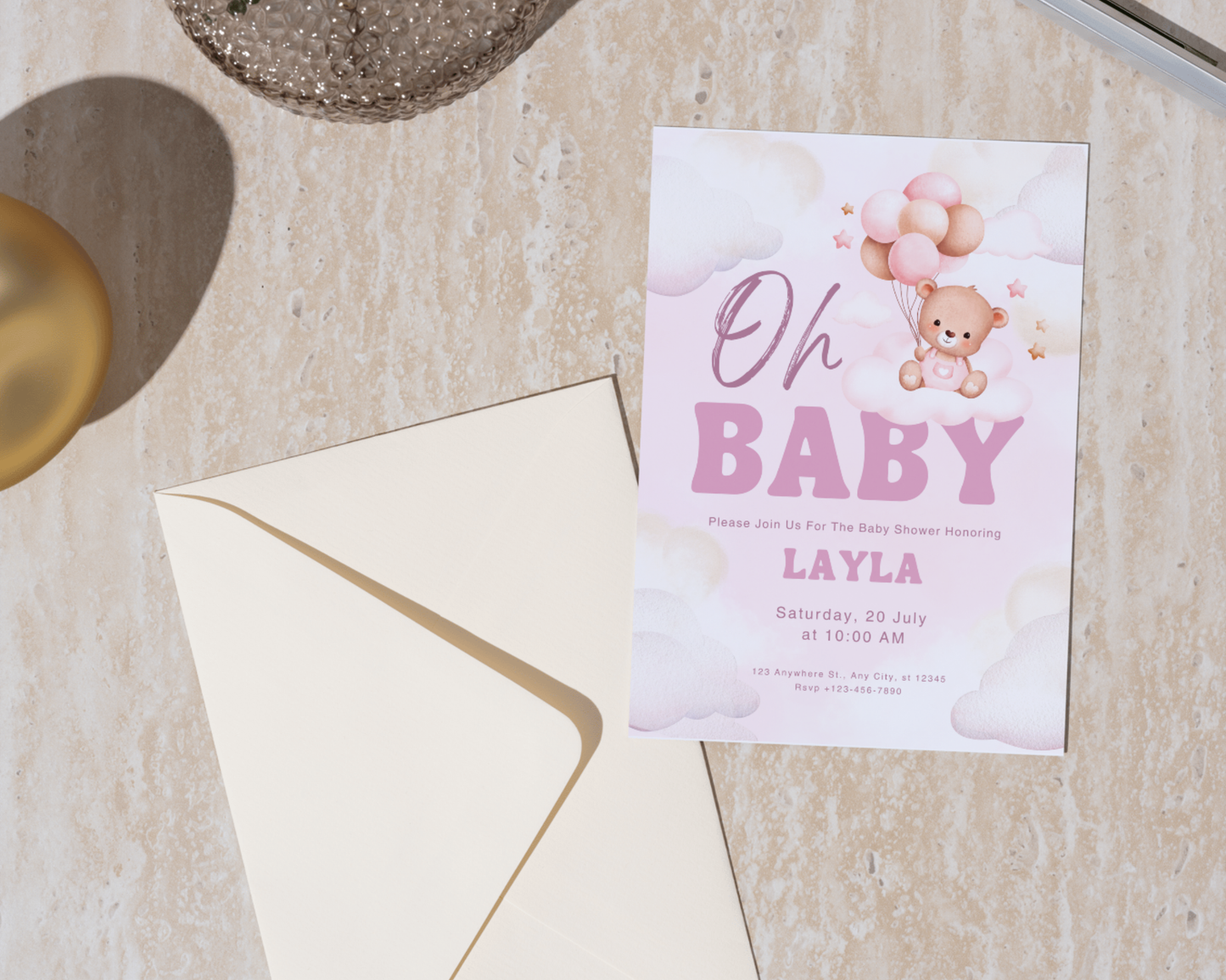 Pink Bearly Baby Shower Invite