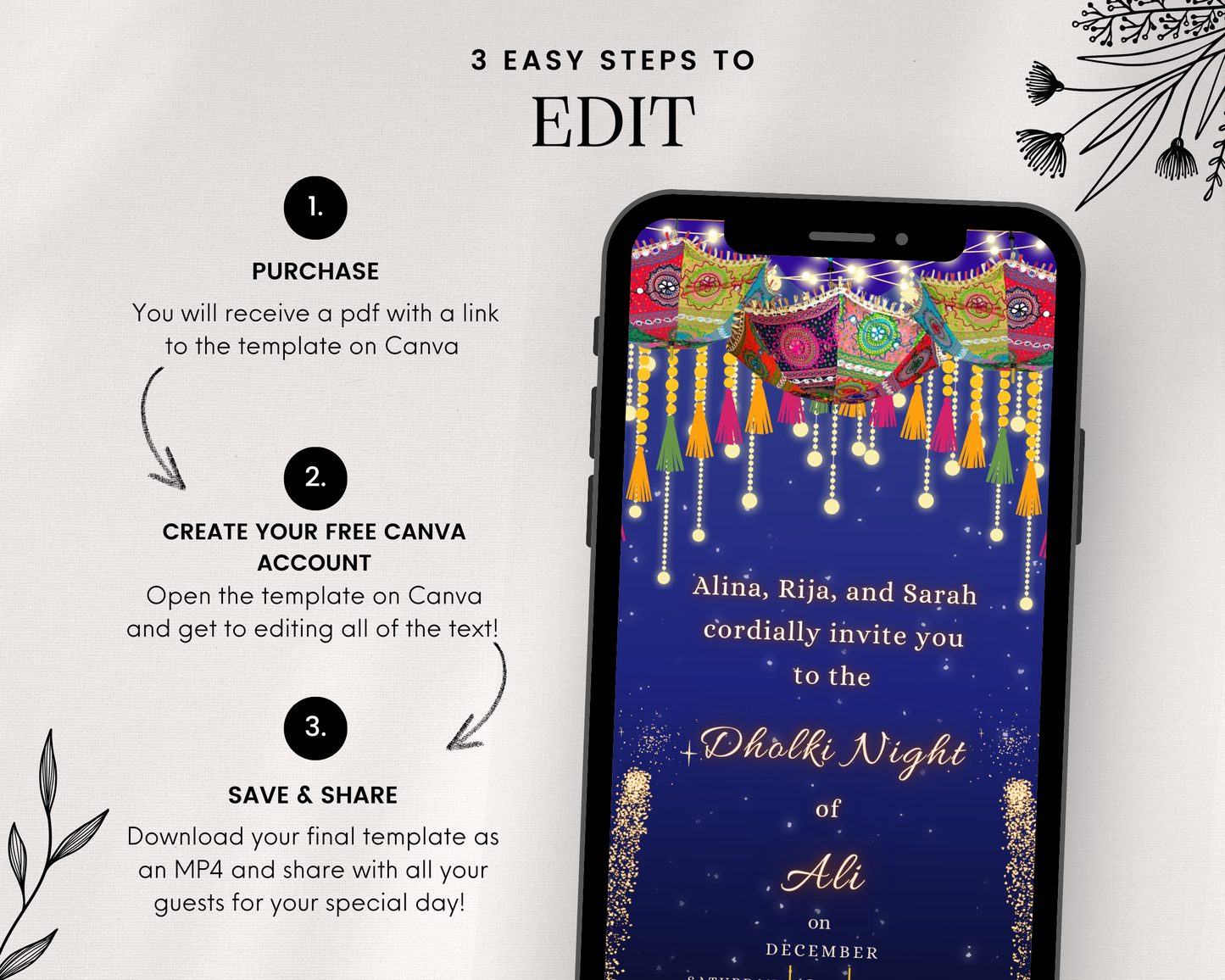 Blue Lighted Dholki Invite
