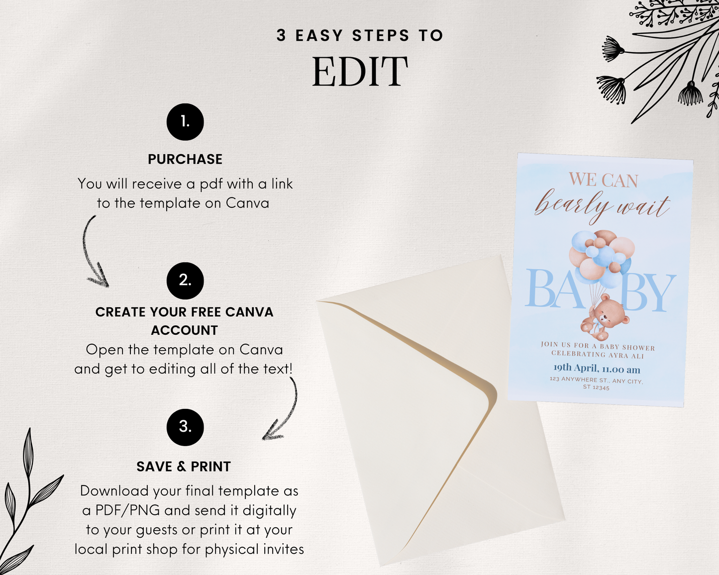 Blue Bearly Baby Shower Invite