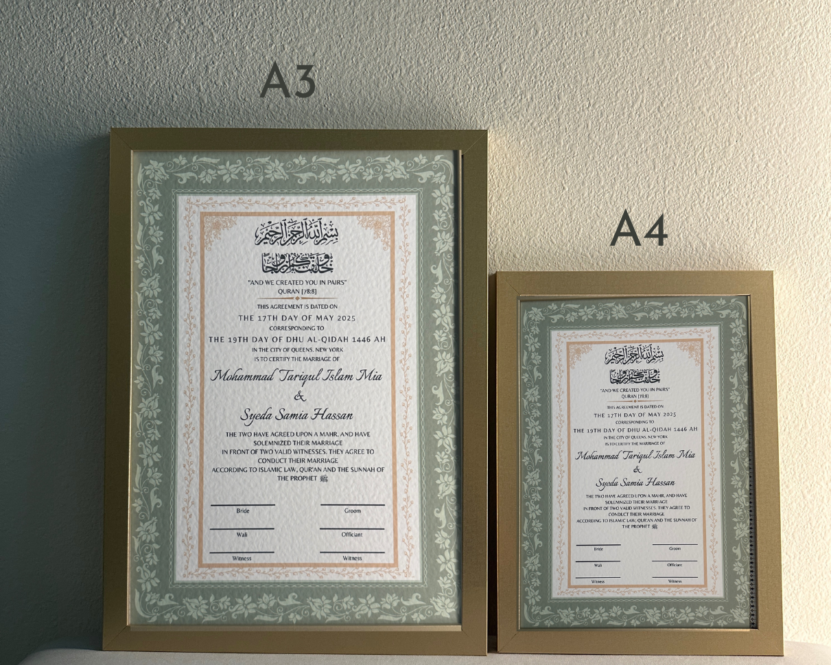 Luxury Nikkah Certificate - GULZAR (Sage Green)
