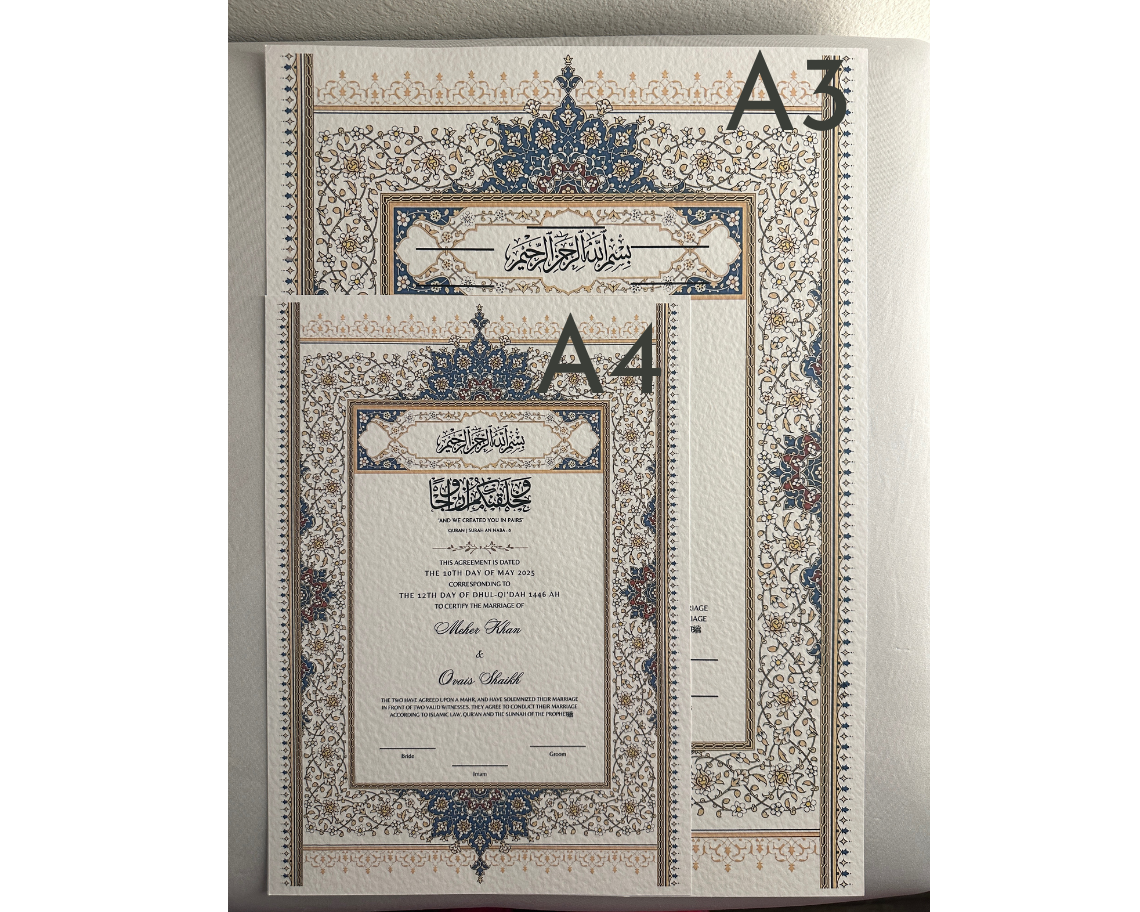 Luxury Nikkah Certificate - BAHAAR Blue