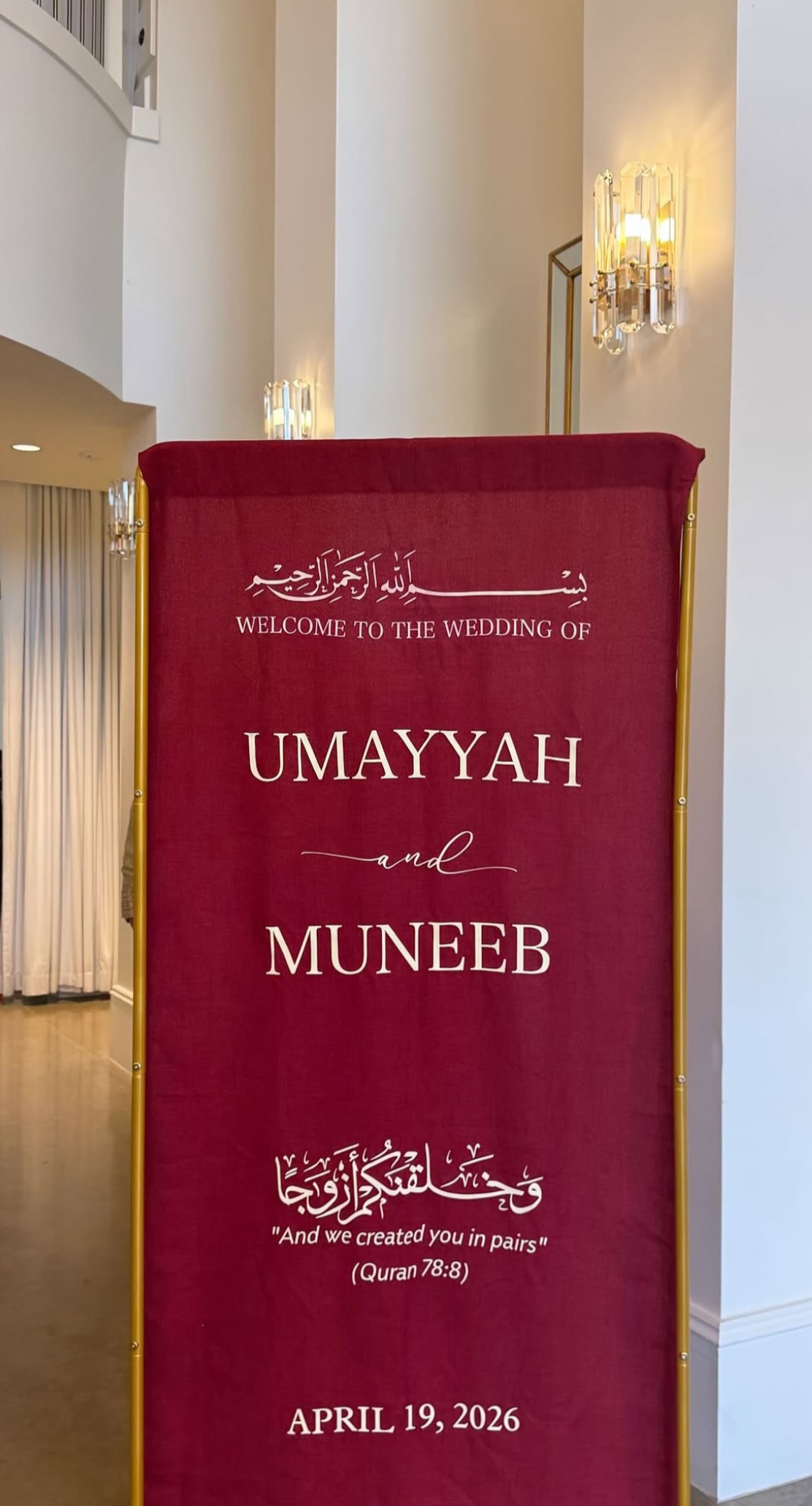 Red Linen Welcome Sign