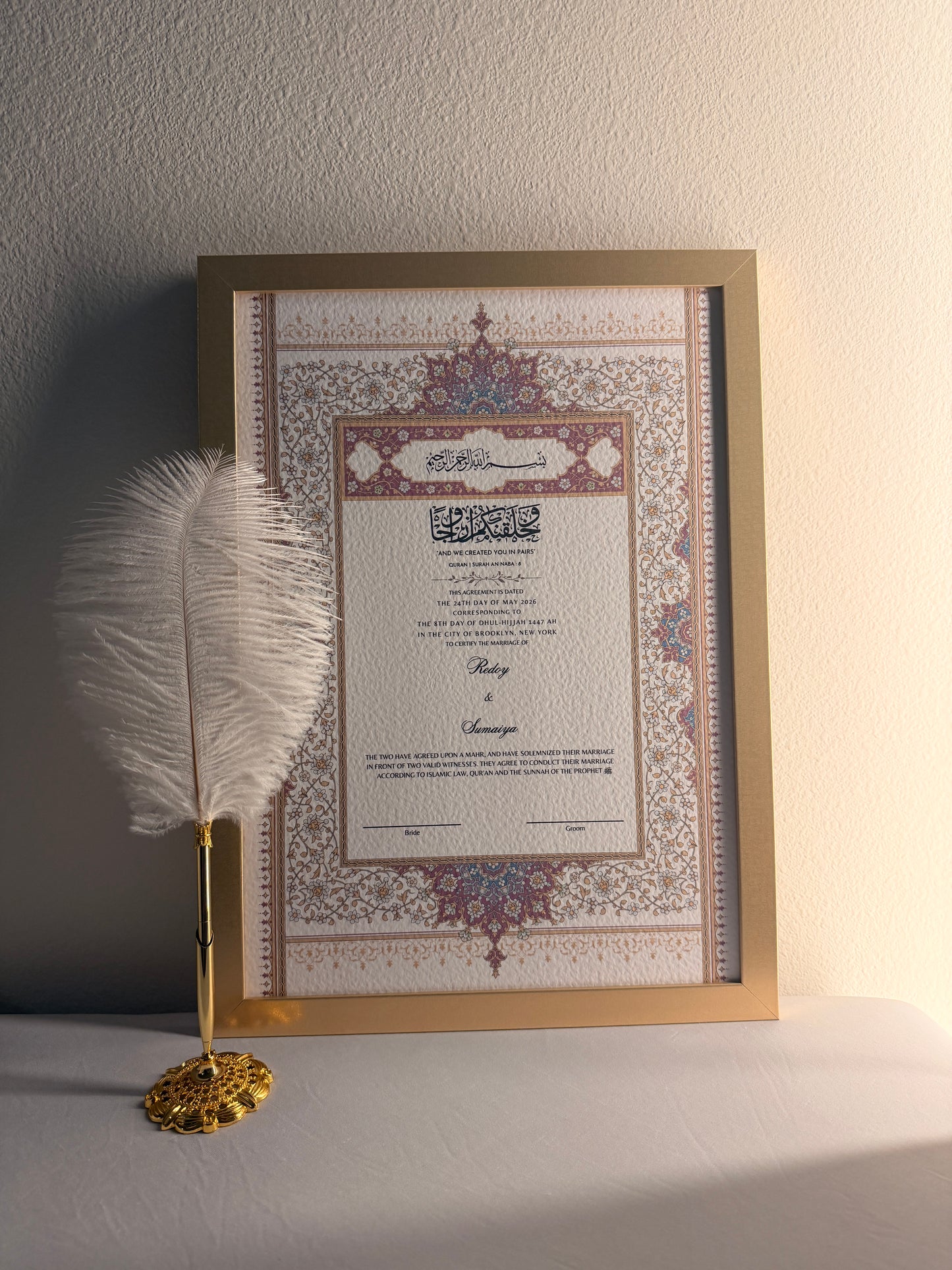 Luxury Nikkah Certificate - BAHAAR Pink