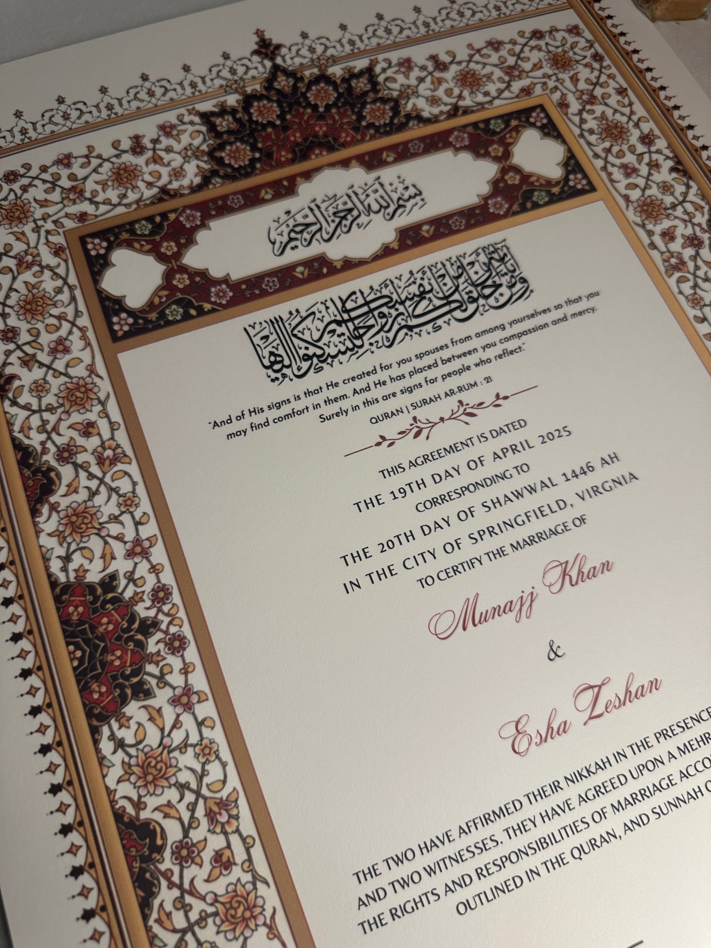 Luxury Nikkah Certificate - Bahaar Red