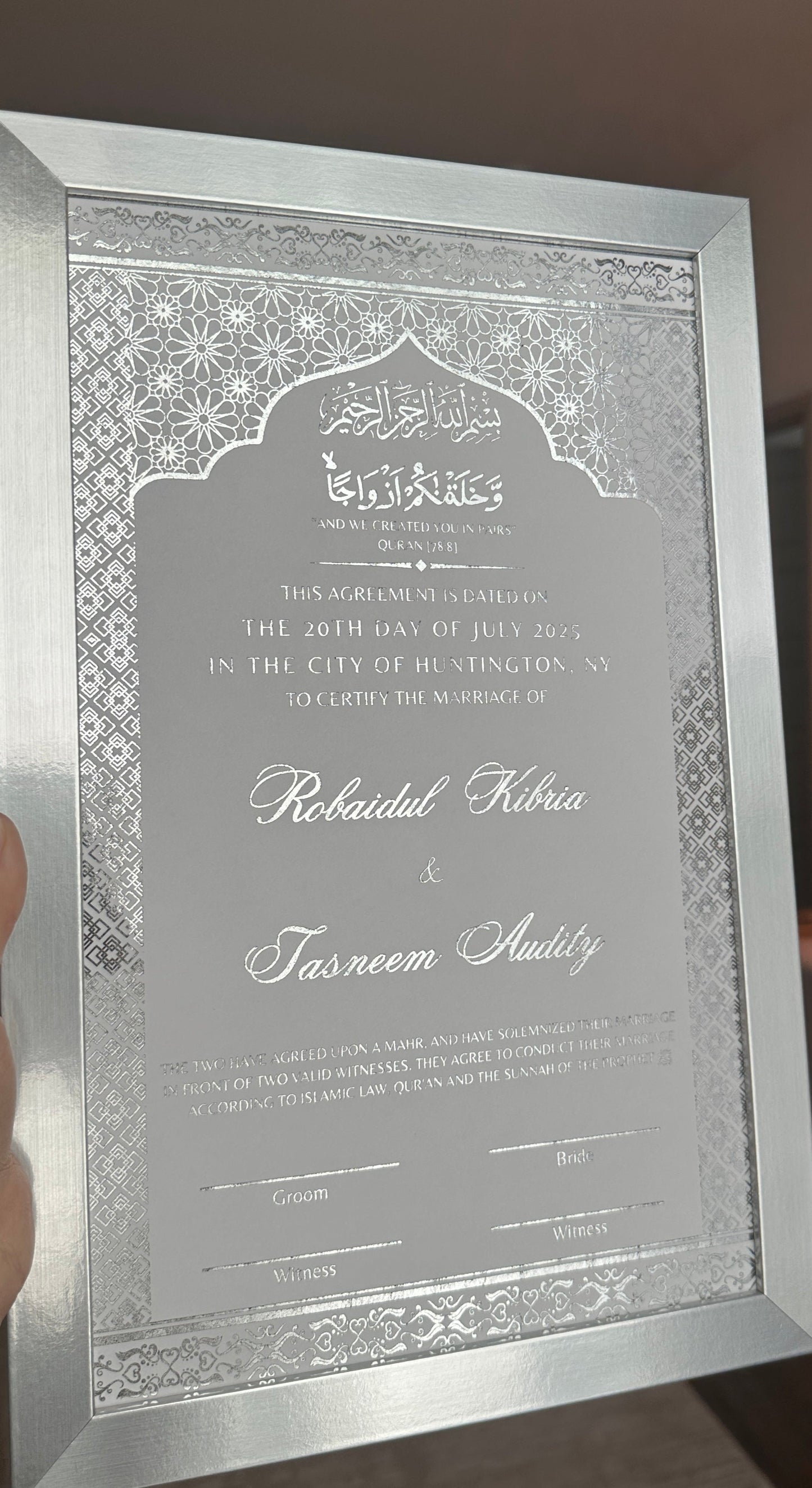 Luxury Nikkah Certificate - ZIYA (Silver Foiled)