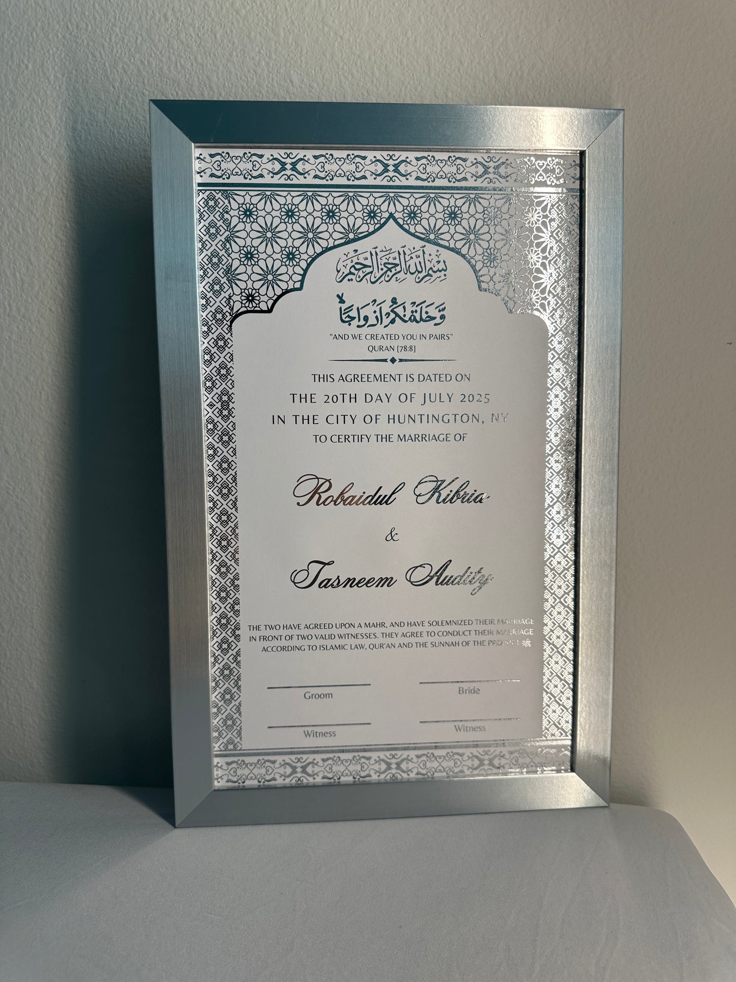 Luxury Nikkah Certificate - ZIYA (Silver Foiled)