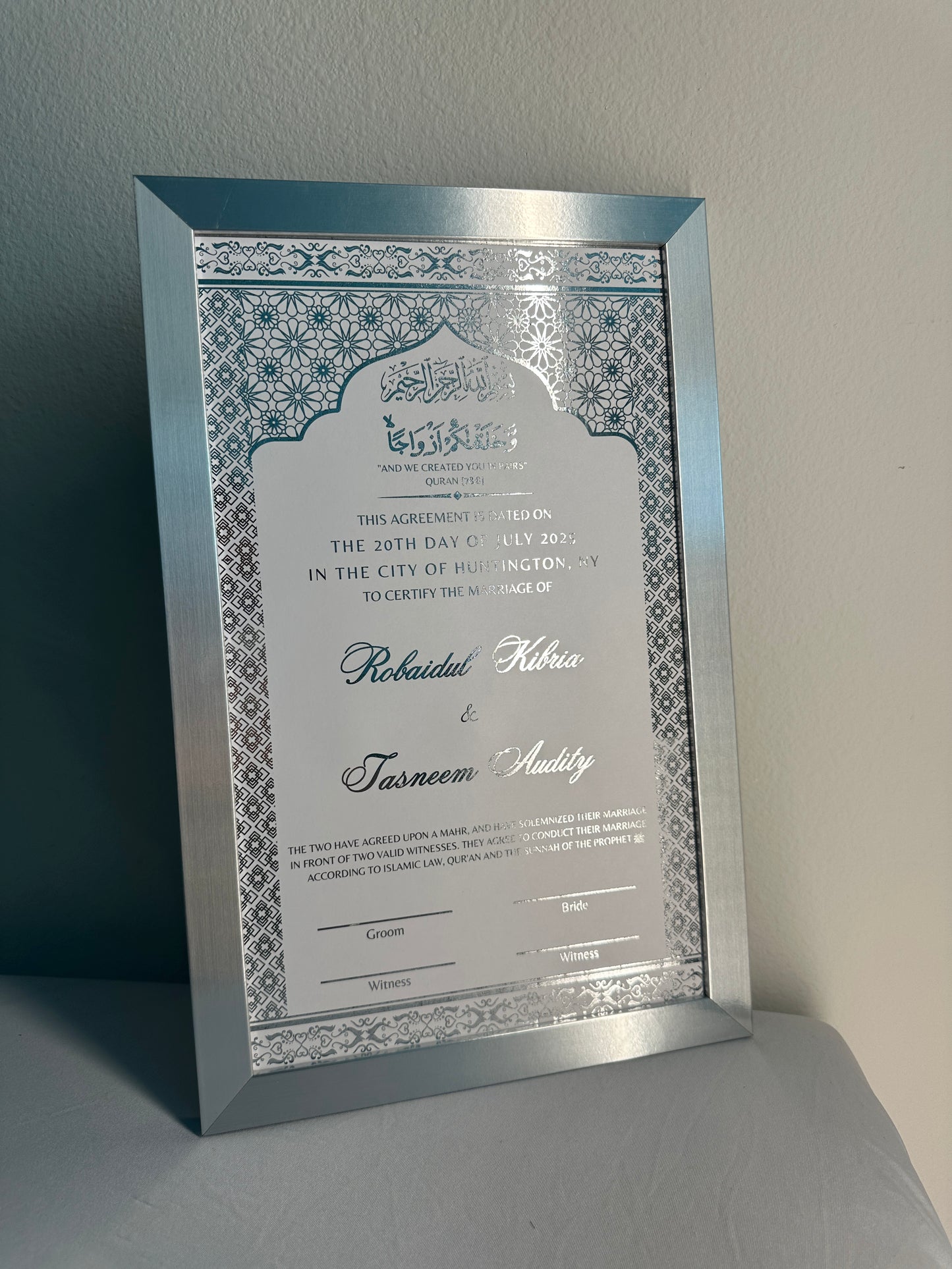 Luxury Nikkah Certificate - ZIYA (Silver Foiled)