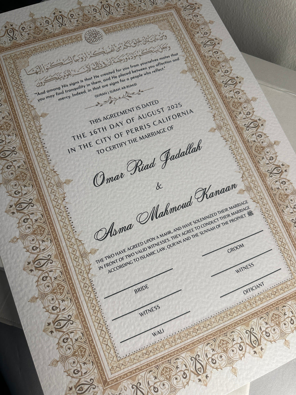Luxury Nikkah Certificate - NOORA - Qubool Crafts