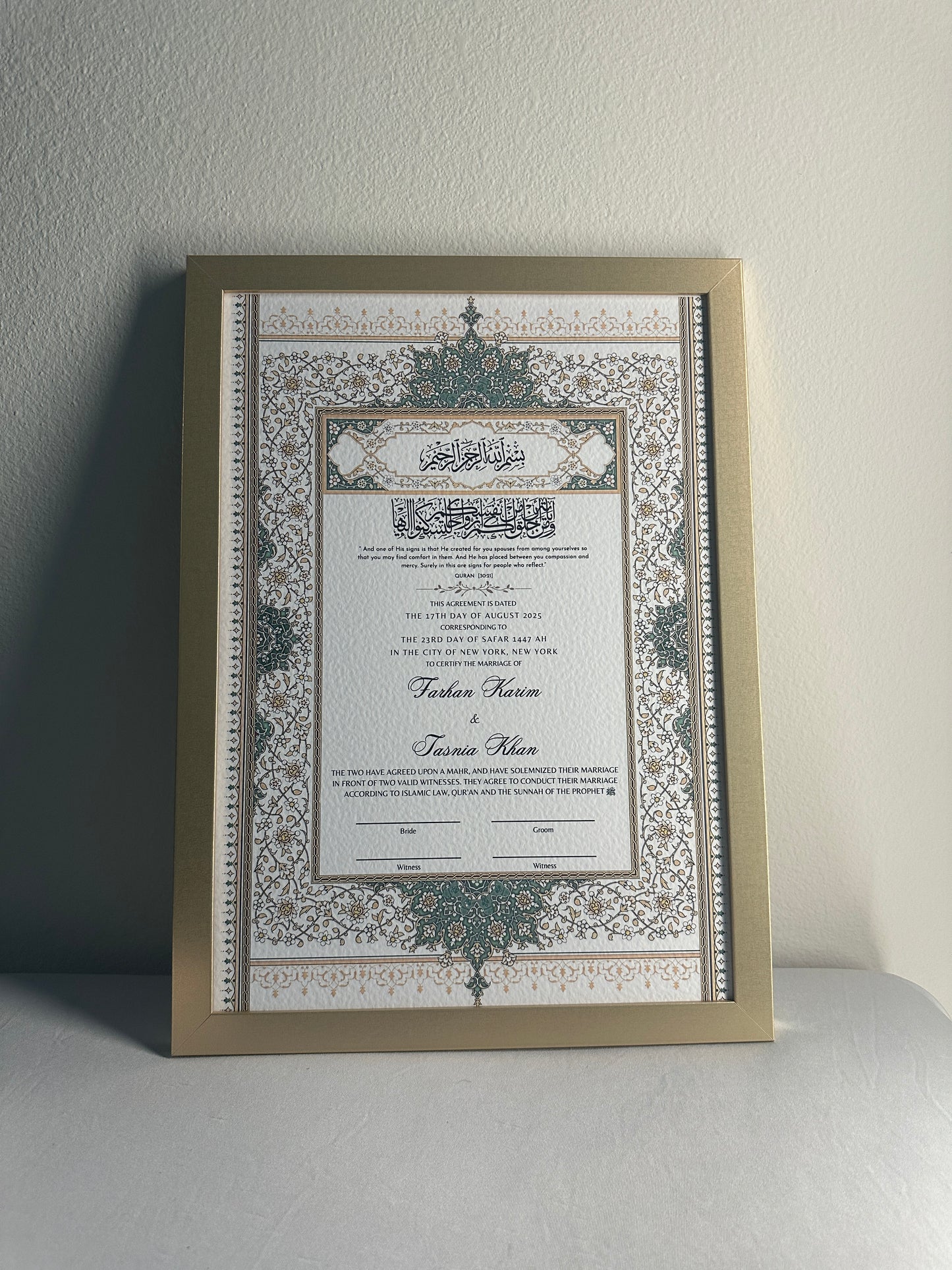 Luxury Nikkah Certificate - BAHAAR Sage Green