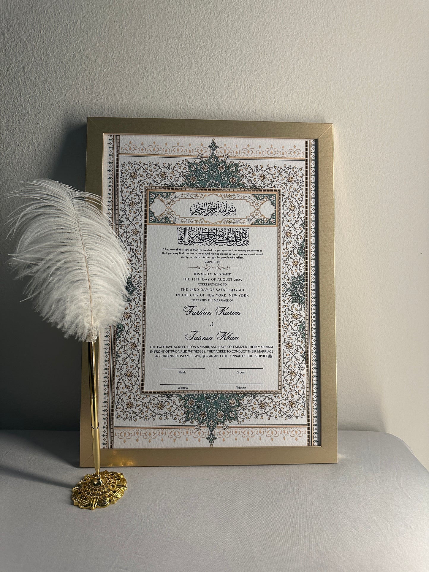 Luxury Nikkah Certificate - BAHAAR Sage Green