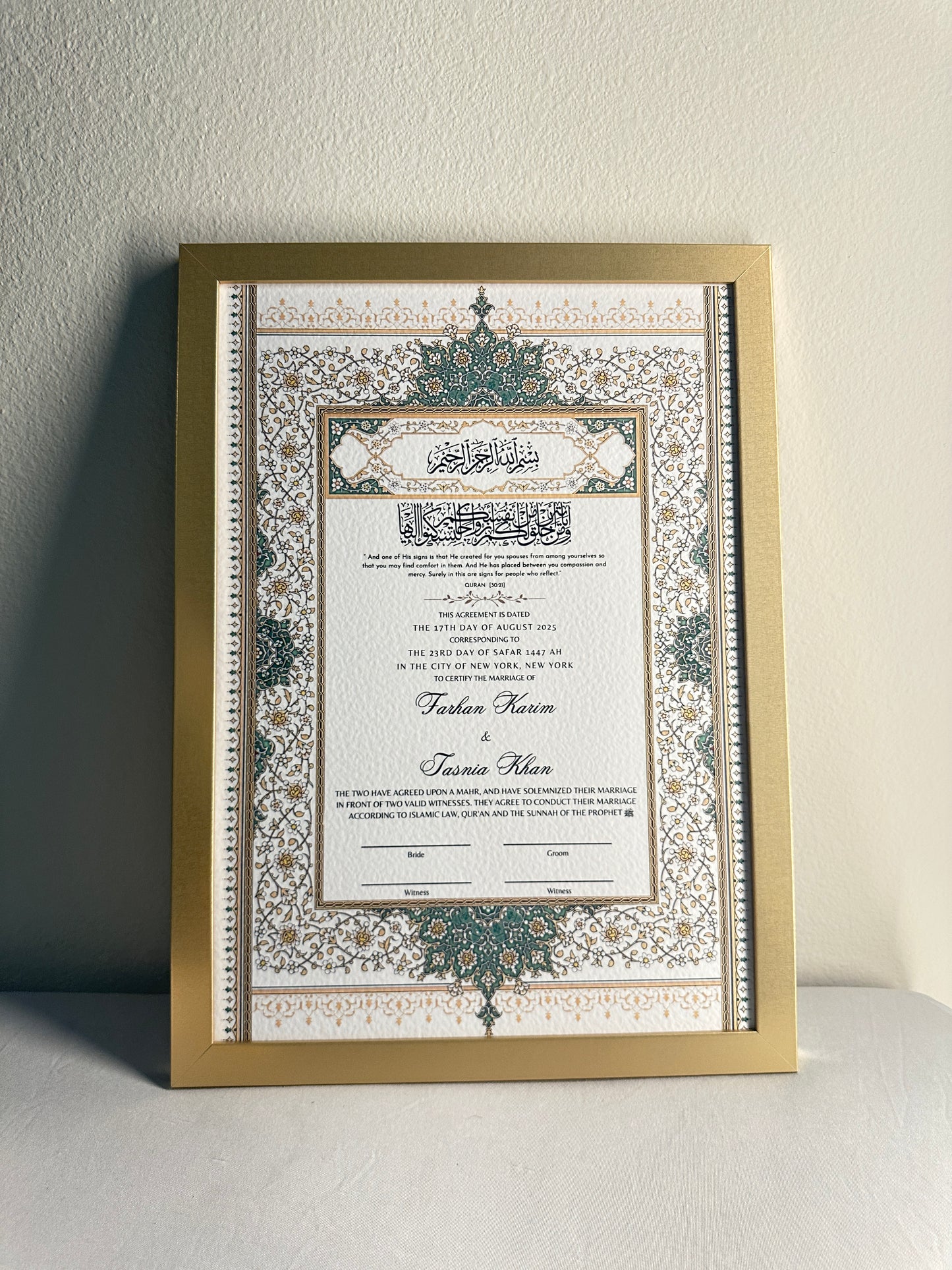 Luxury Nikkah Certificate - BAHAAR Sage Green