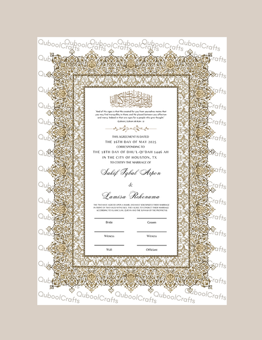 Luxury Nikkah Certificate - RANA Gold
