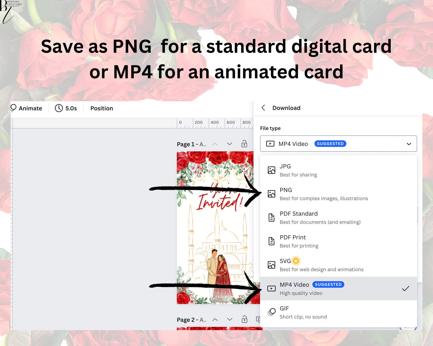 Animated Digital Shaadi Nikkah Ceremony Walima Wedding Engagement Muslim Desi Invitation Invite Card Template Floral Regal Red Masjid