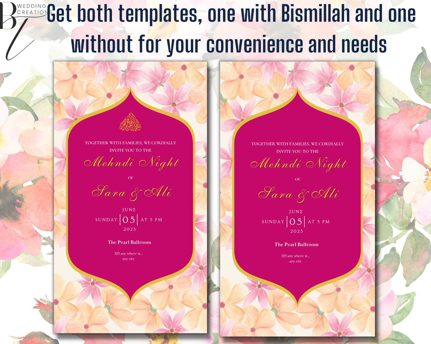 Animated Digital Mehndi Mayoun Mayun Haldi Dholki Invitation Card Muslim Desi Indian Wedding Events Template Floral Dhol