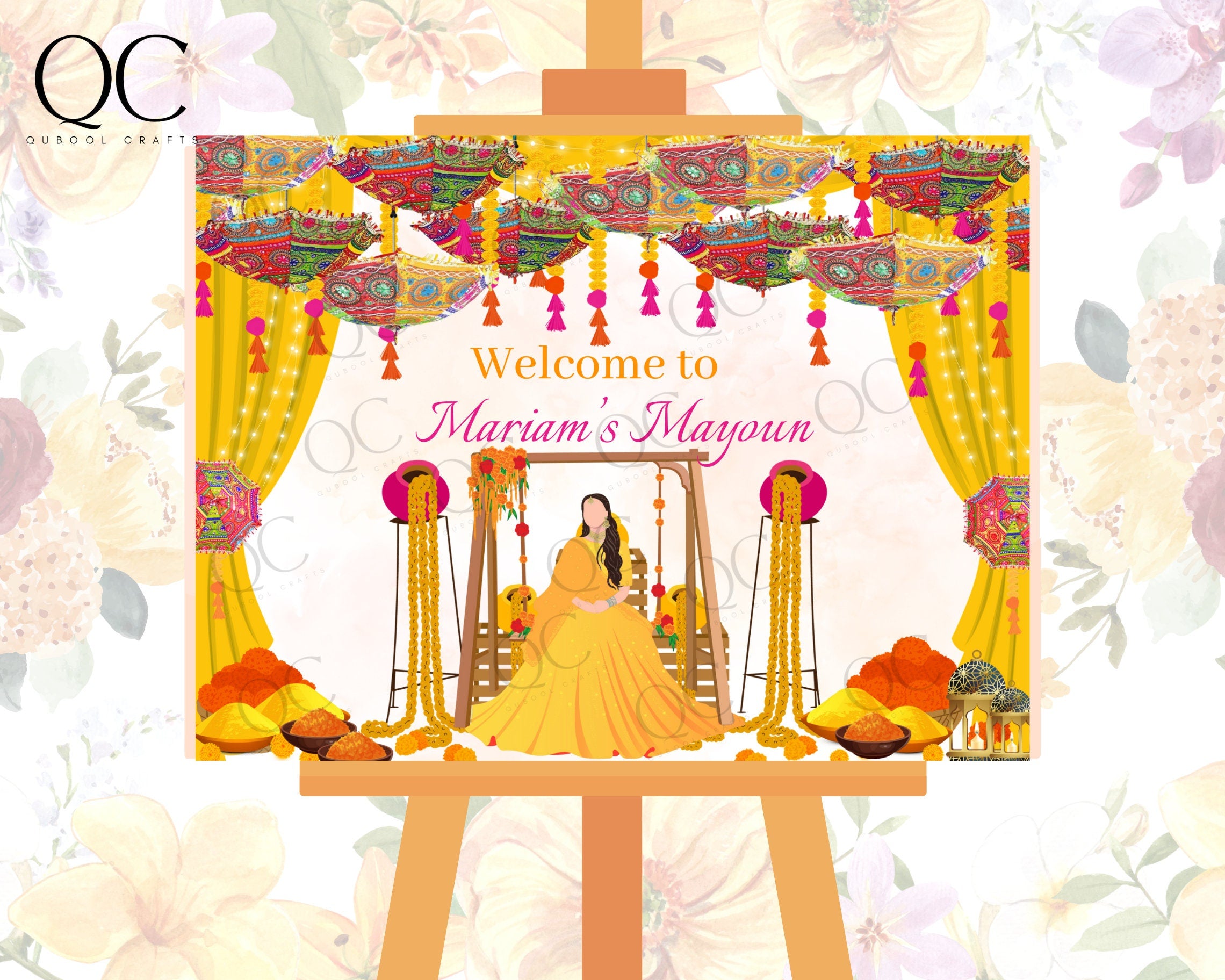 Editable Welcome Sign for Mayoun Haldi Mehndi Mayun Dholki Desi Wedding Digital Entrance Signs and Invitations Template Signage Downloadable