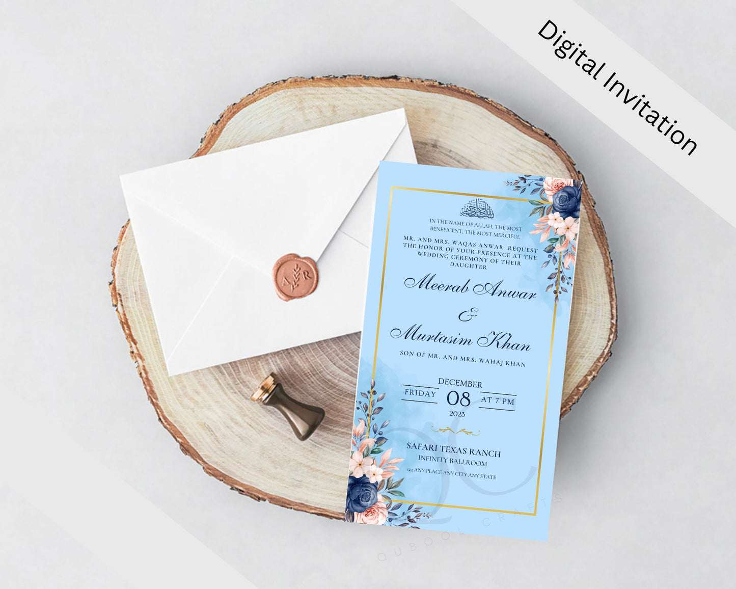 Animated Nikkah Engagement Wedding Shaadi Walima Save the Date Baat Paaki Invitation Card Digital Desi Muslim Invite Template Floral Minimal