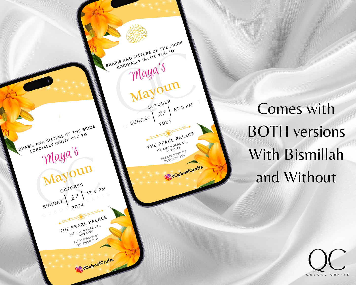 Animated Haldi Mayoun Mayun Dholki Mehndi Pithi Sangeet Digital Invitation Desi Muslim Indian Invite Card Template Floral Editable Yellow