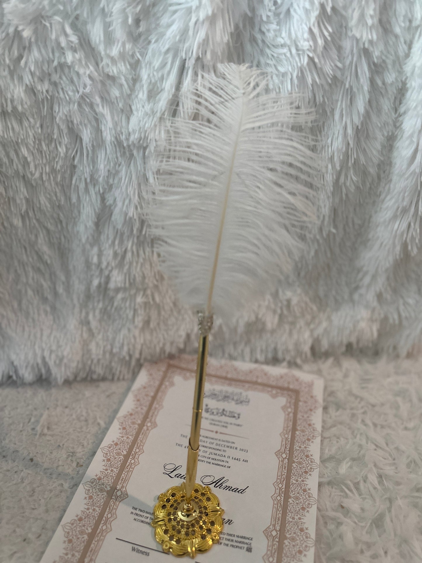 ONE Gold Wedding Pen Nikkah Pen Qubool Hai Nikkah Mubarak Dulha Dulhan Personalized English Ostrich Feather Pens Gifts for Couples Wedding