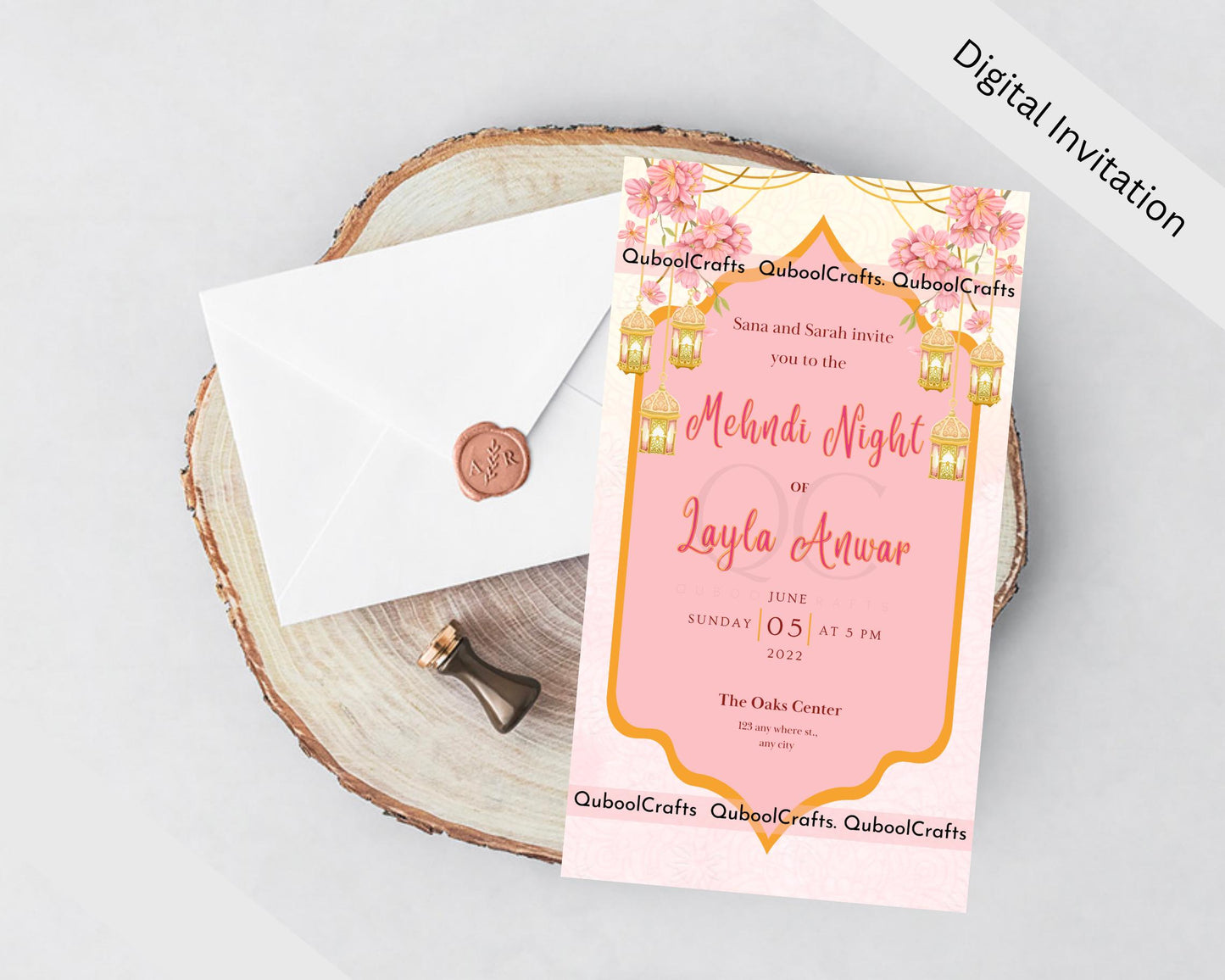 Animated Mehndi Haldi Mayoun Mayun Dholki Pithi Sangeet Digital Invitation Desi Muslim Indian Invite Card Template Floral Editable Yellow