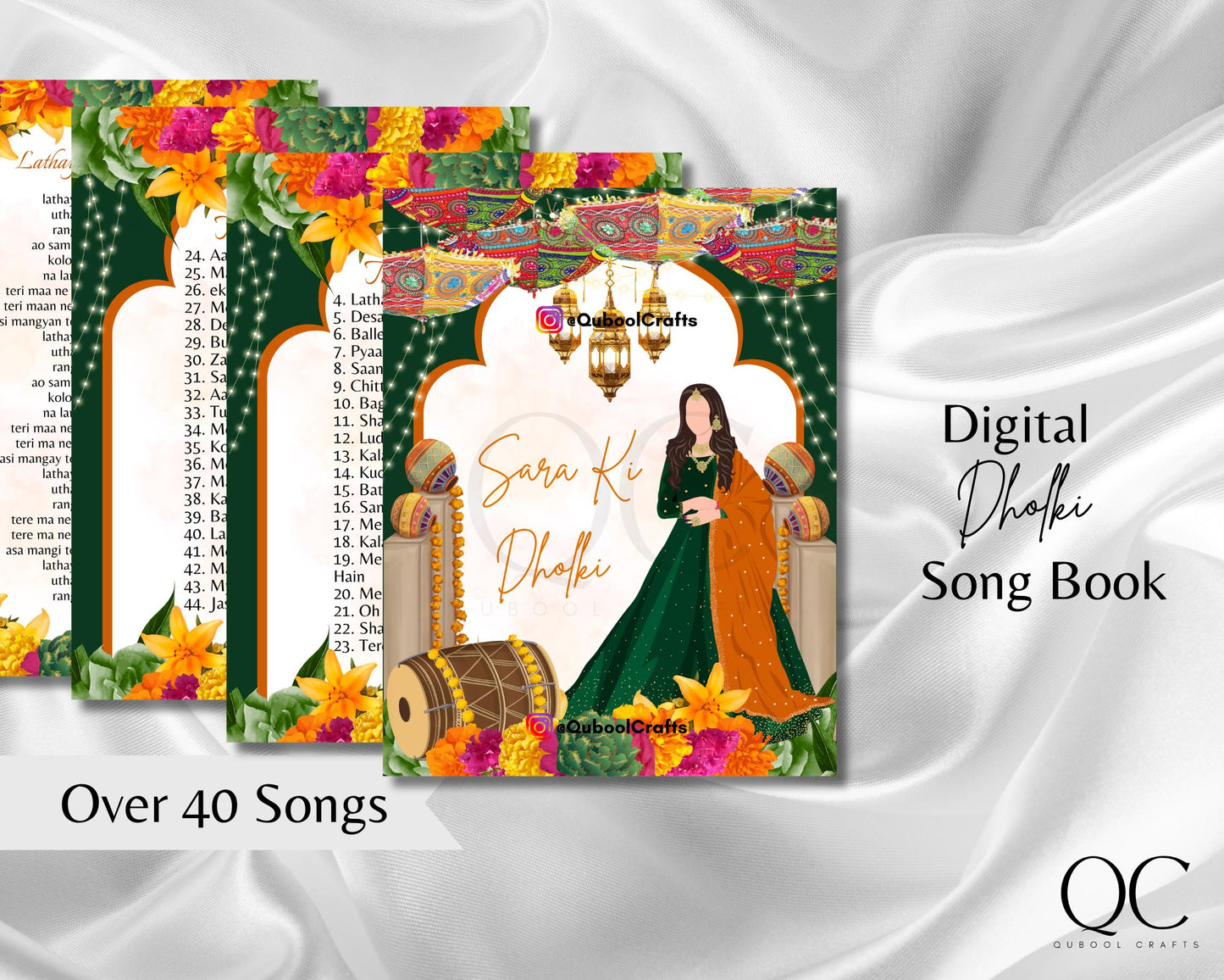 DIGITAL DOWNLOAD Modern Dholki Book, Mayoun Mehndi Song Book Desi Song Book, Dholki Songs Lyrics Book, Colorful Muslim Desi Template Dholak