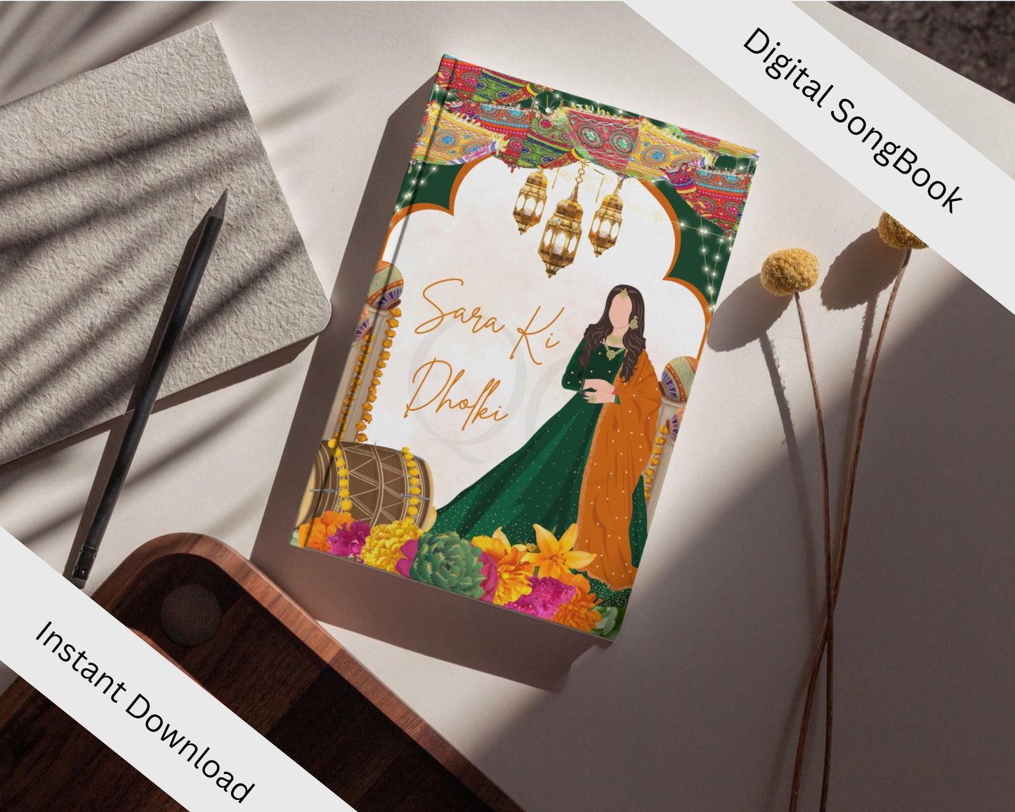 DIGITAL DOWNLOAD Modern Dholki Book, Mayoun Mehndi Song Book Desi Song Book, Dholki Songs Lyrics Book, Colorful Muslim Desi Template Dholak
