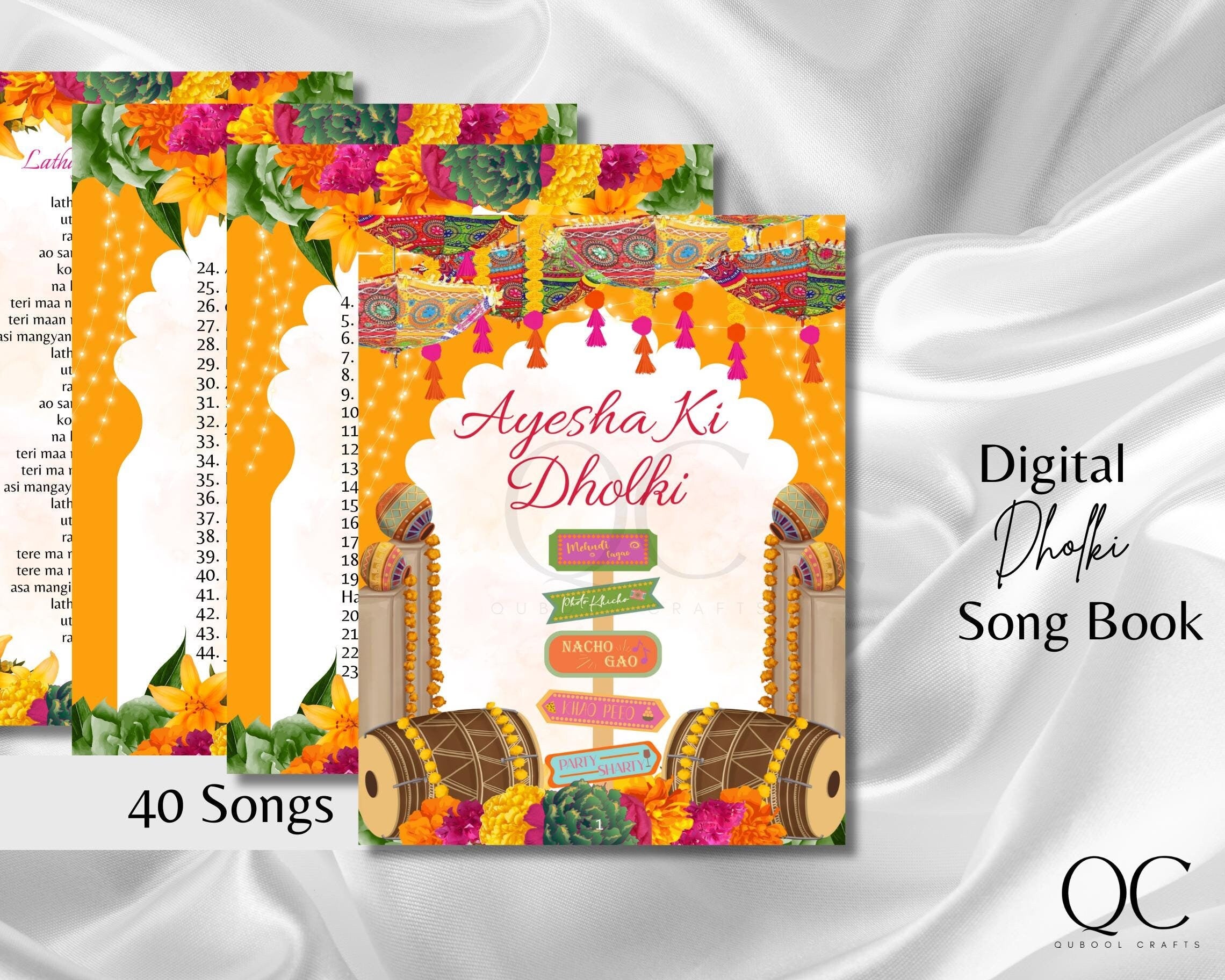 DIGITAL DOWNLOAD Modern Dholki Book, Mayoun Mehndi Song Book Desi Song Book, Dholki Songs Lyrics Book, Colorful Muslim Desi Template Dholak