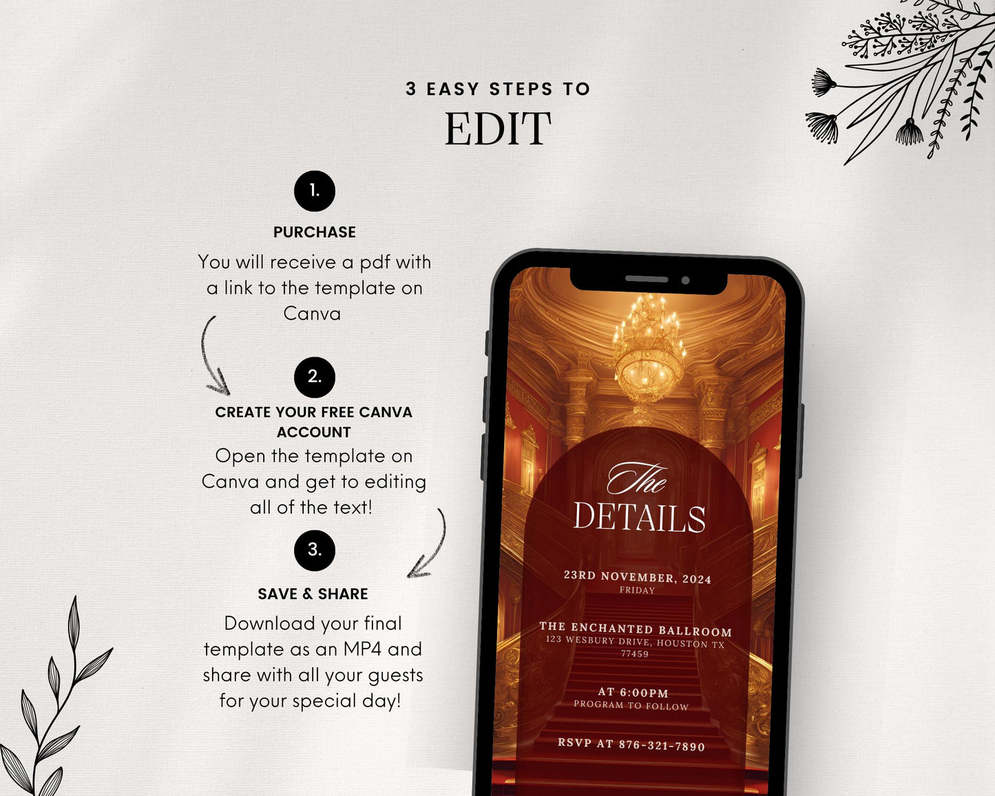 Animated Red Digital Shaadi Nikkah Ceremony Baraat Rececption Wedding Engagement Muslim Desi Invitation Invite Card Template Regal Ivory