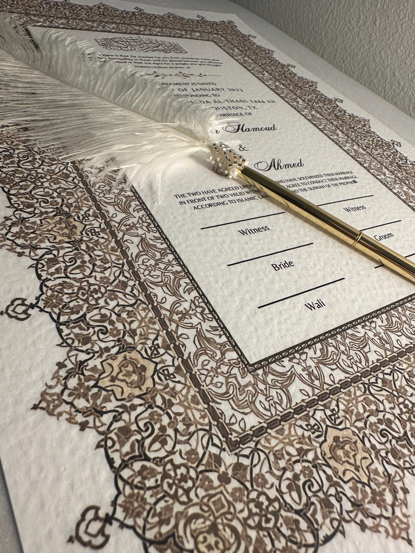 PRINTED A3 Luxury Nikkah Contract Personalized Muslim Cards Nikkanama Gold Bismillah A3 Physical Copy Nikkah Pen With Frame KatbKitab Katb