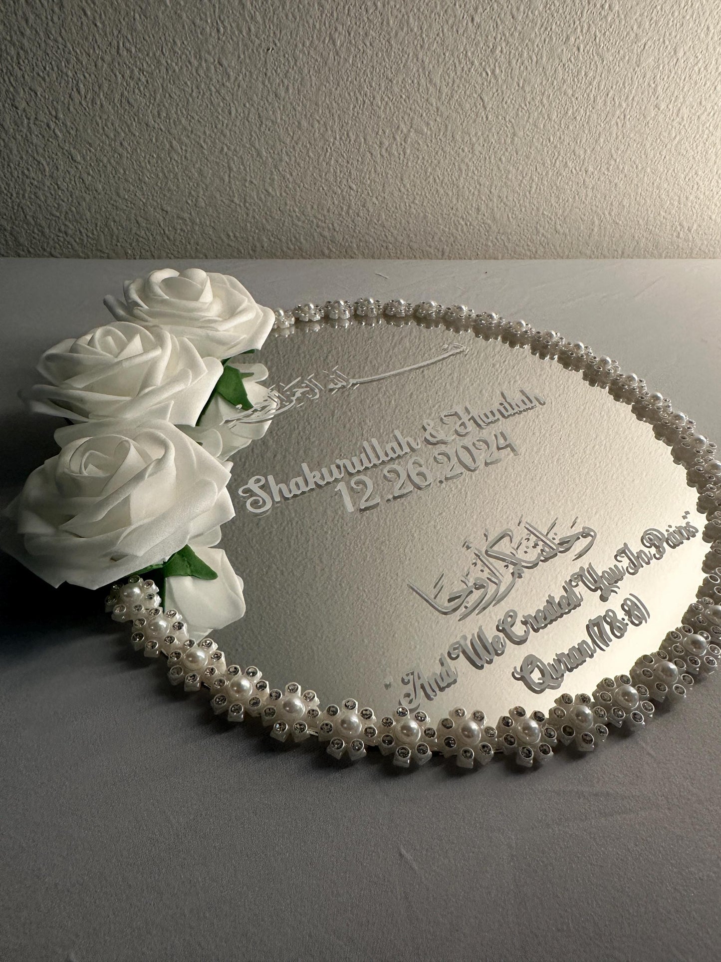 Personalized Mirror Nikkah Ring Trays Ring Box Islamic Muslim Gifts Wedding Gifts Floral Customized Engagement Ring Plate Gifts for Couple