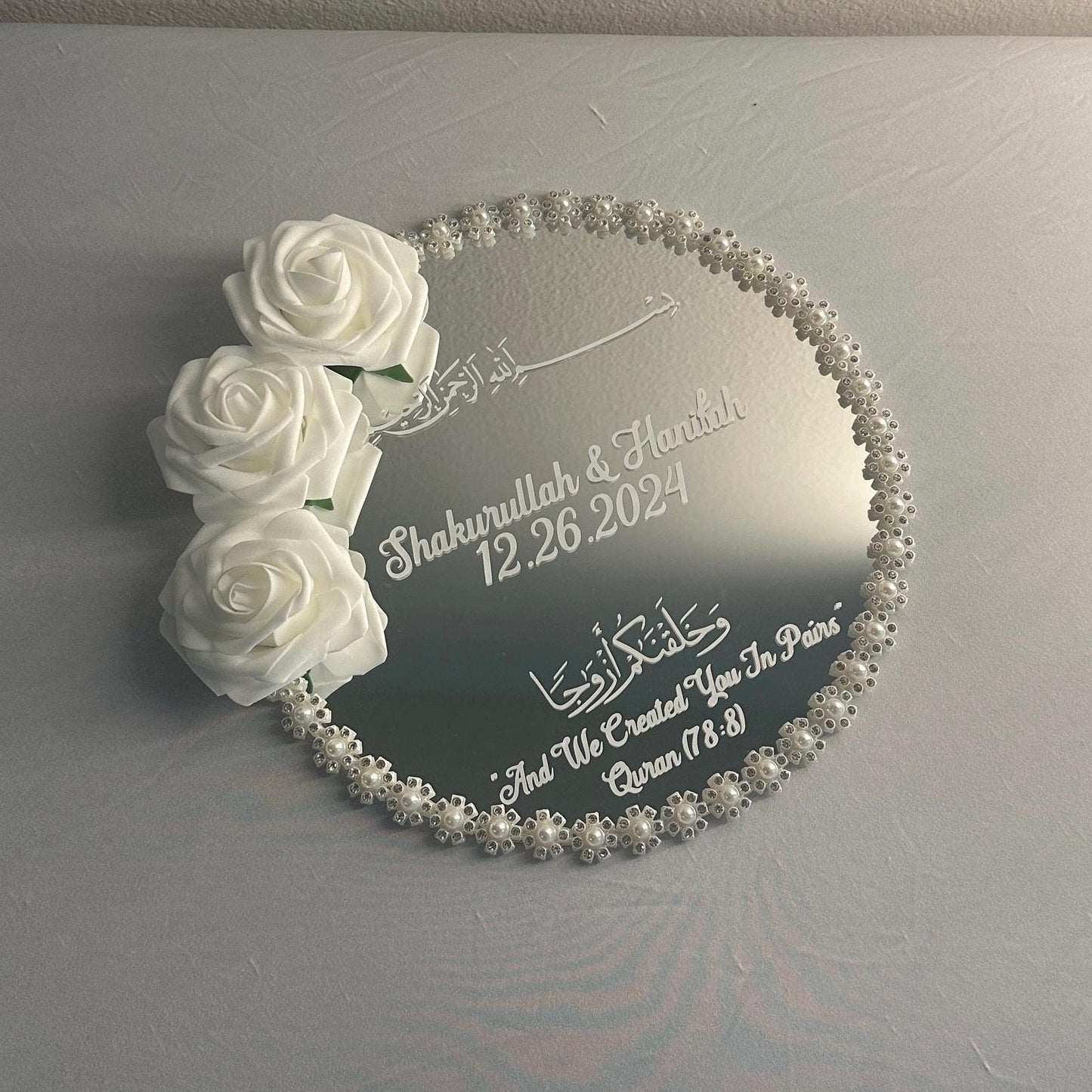 Personalized Mirror Nikkah Ring Trays Ring Box Islamic Muslim Gifts Wedding Gifts Floral Customized Engagement Ring Plate Gifts for Couple