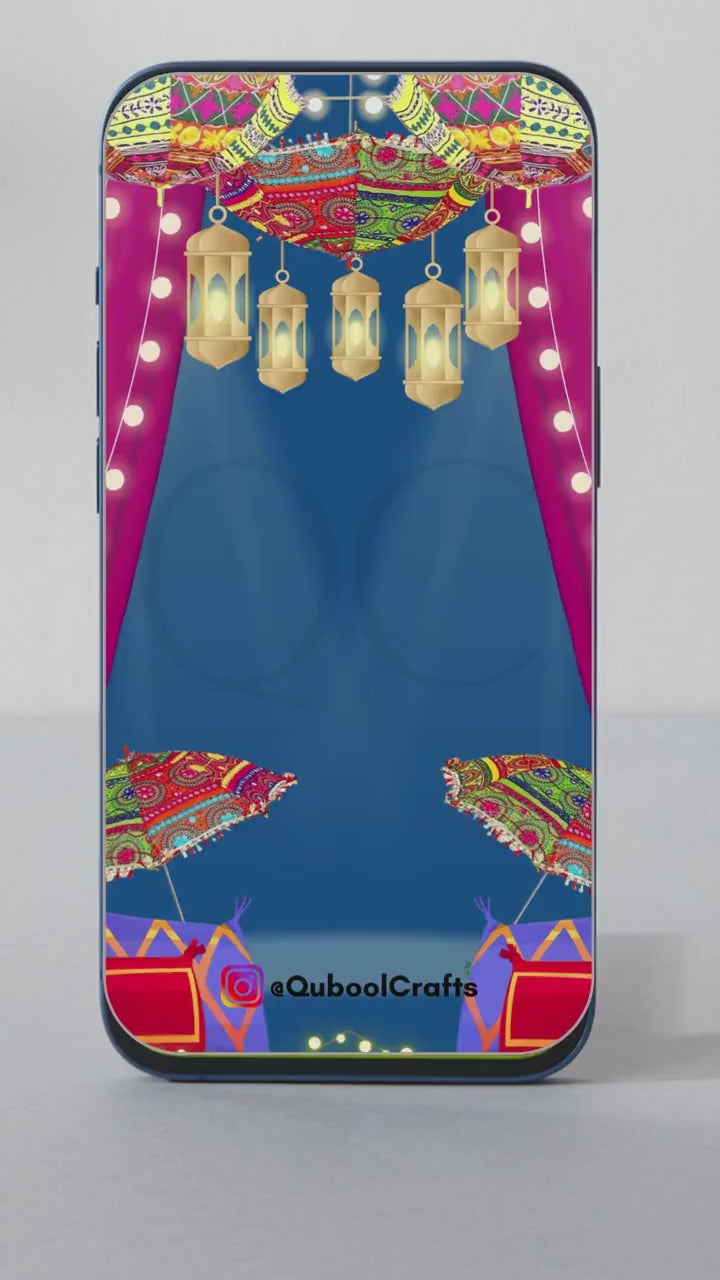 Animated Lighted Dholki Dance Mehndi Mayoun Mayun Henna Night Invitation Custom Card Muslim Desi Invite Card Template Editable Blue Dholak
