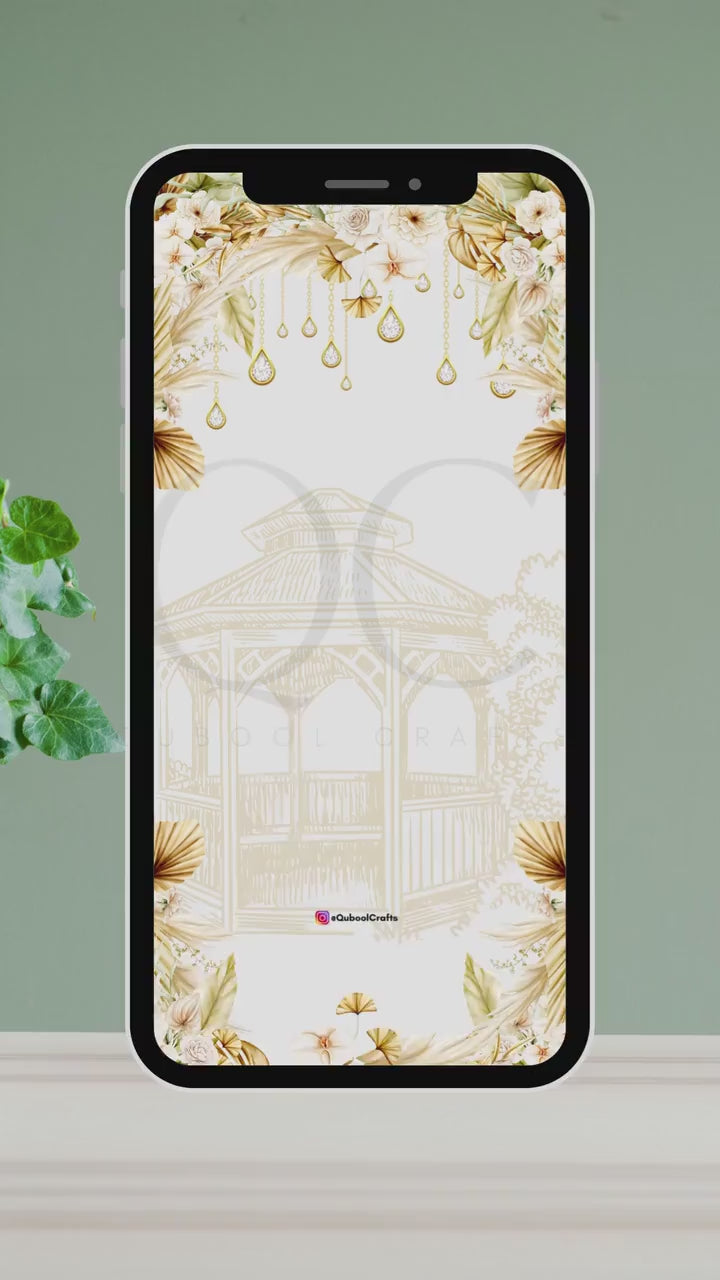 Animated Gold Engagement Digital Nikkah Ceremony Shaadi Walima Wedding Muslim Desi Custom Invitation Invite Template Floral Golden Reception