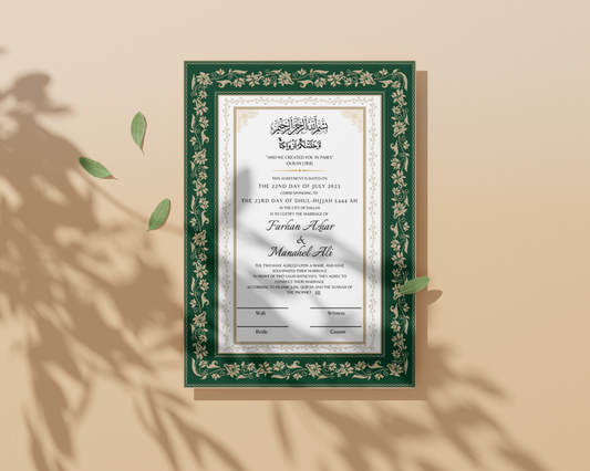 A3 Digital Nikkah Certificate - Gulzar Green