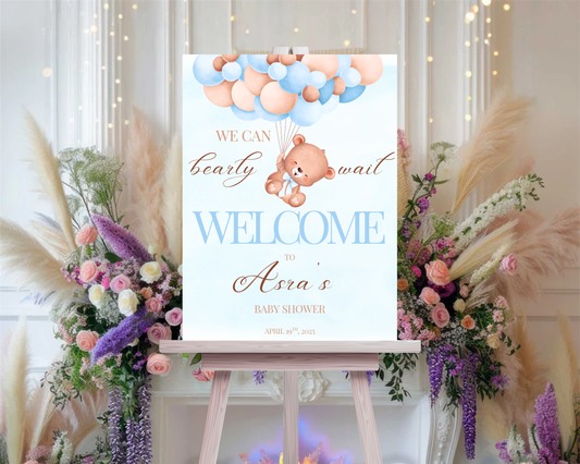 Blue Bear Baby Shower Sign