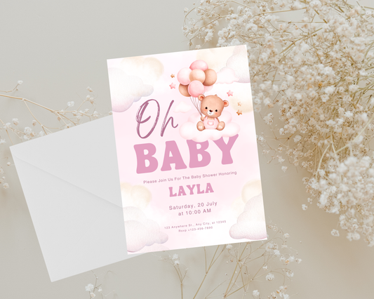 Pink Bearly Baby Shower Invite