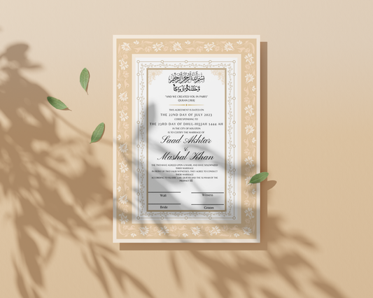 A3 Digital Nikkah Certificate - Gulzar Beige