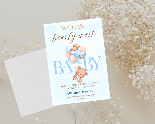 Blue Bearly Baby Shower Invite
