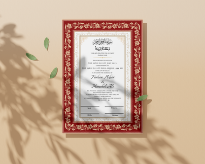 A3 Digital Nikkah Certificate - Gulzar Red