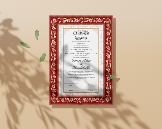 A3 Digital Nikkah Certificate - Gulzar Red