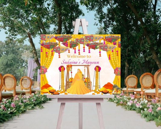 Digital Welcome Signage for Hijabi Bride Mayoun Sign